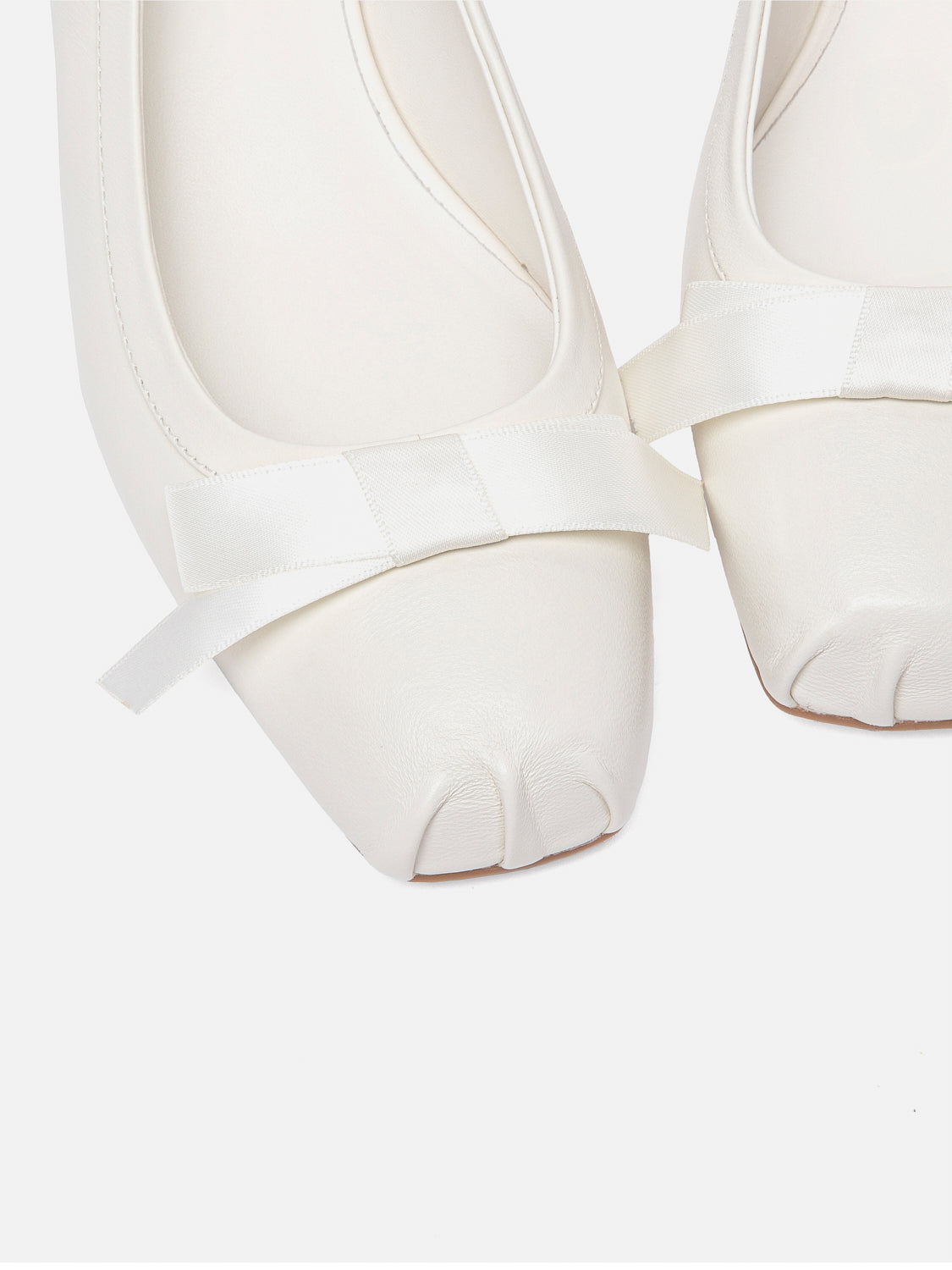 PAZZION, Margot Bow Low Leather Slingback Heels - Beige, Beige