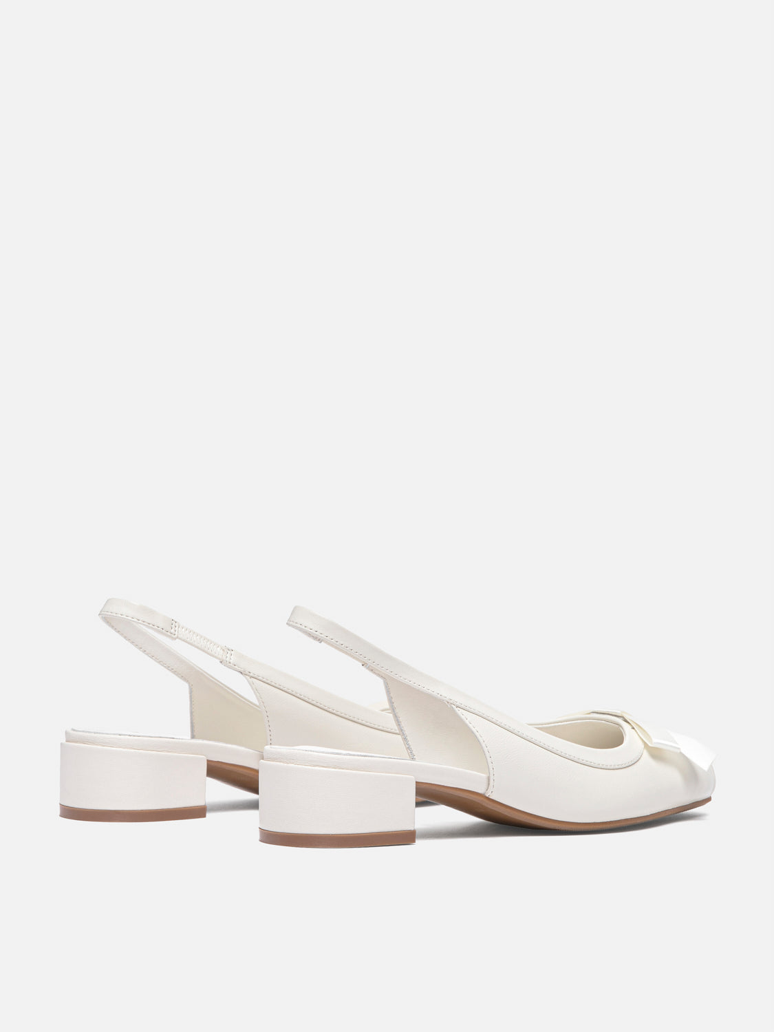 PAZZION, Margot Bow Low Leather Slingback Heels - Beige, Beige