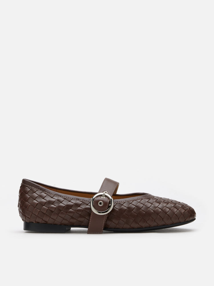 PAZZION, Marin Woven Mary Jane Flats, Brown