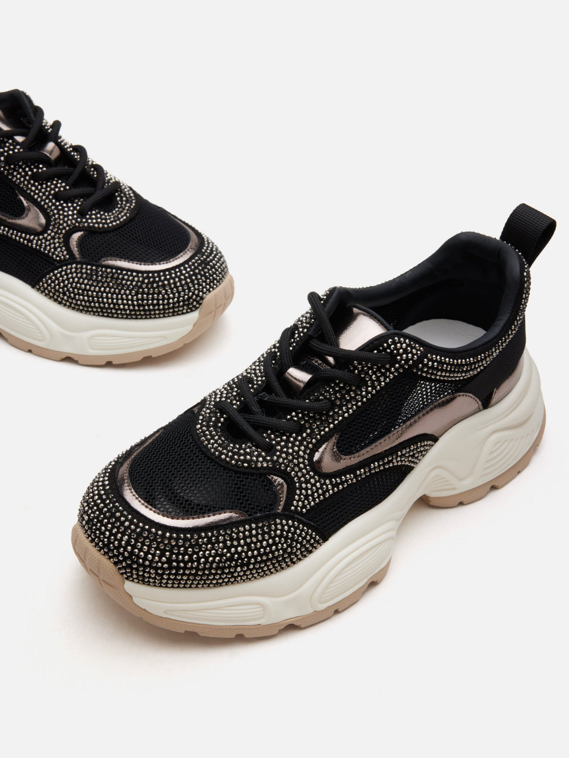 PAZZION, Marivelle Crystal Embellished Mesh Sneakers, Black