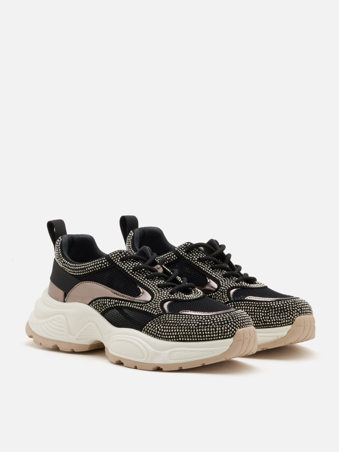 PAZZION, Marivelle Crystal Embellished Mesh Sneakers, Black