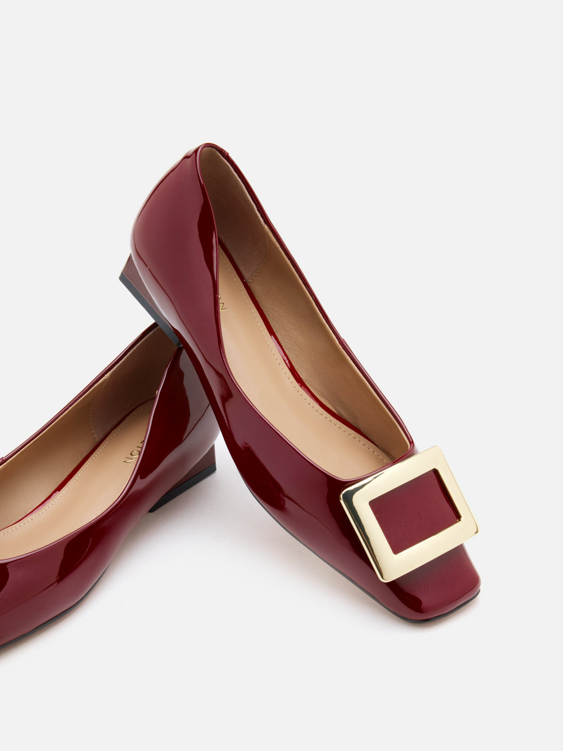 PAZZION, Marlie Buckle Patent Leather Low Heels, Wine