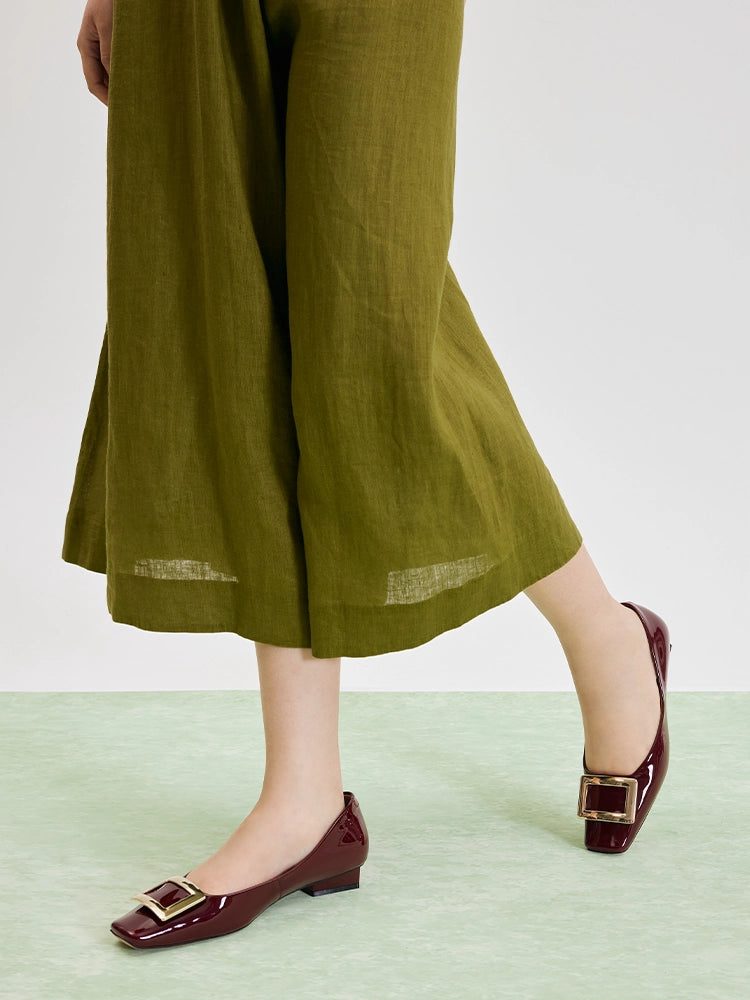 PAZZION, Marlie Buckle Patent Leather Low Heels, Wine