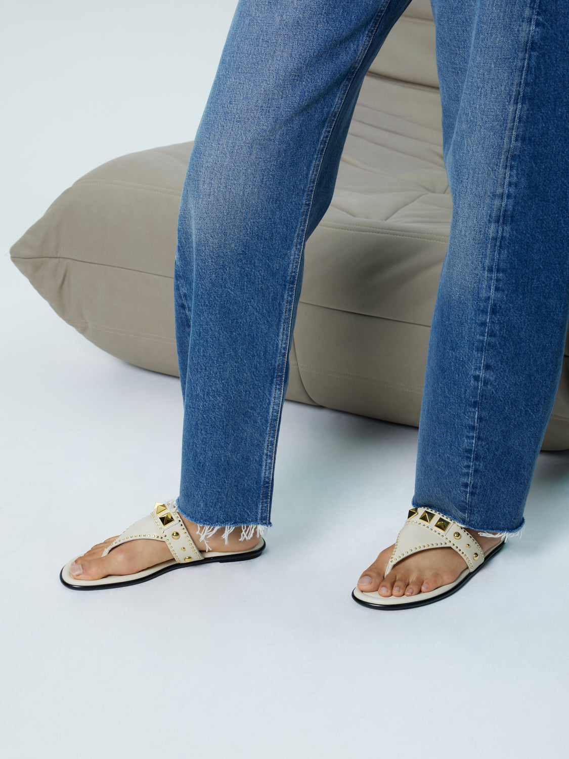 PAZZION, Merivienne Studded Leather Slides, Beige