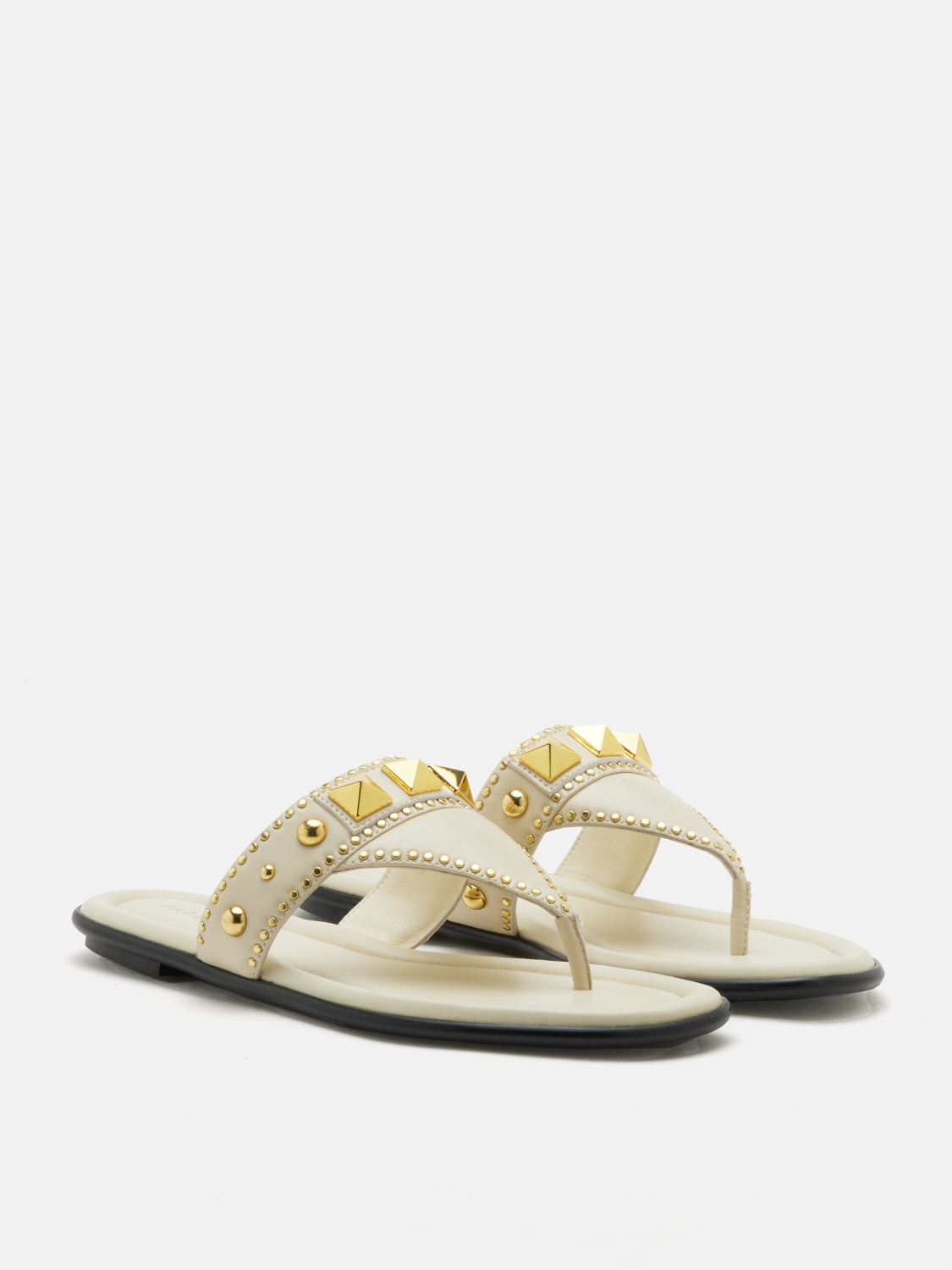 PAZZION, Merivienne Studded Leather Slides, Beige