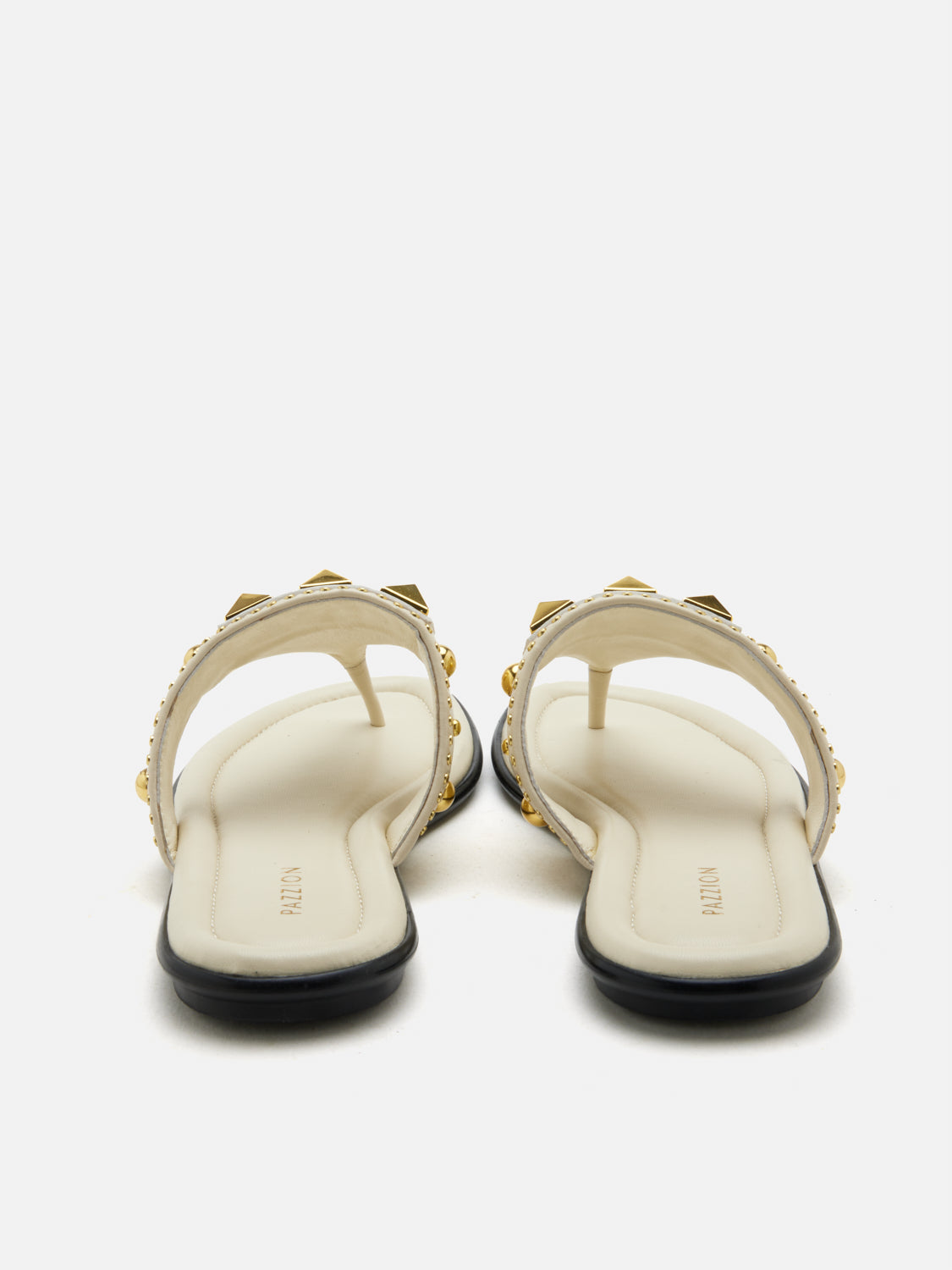 PAZZION, Merivienne Studded Leather Slides, Beige