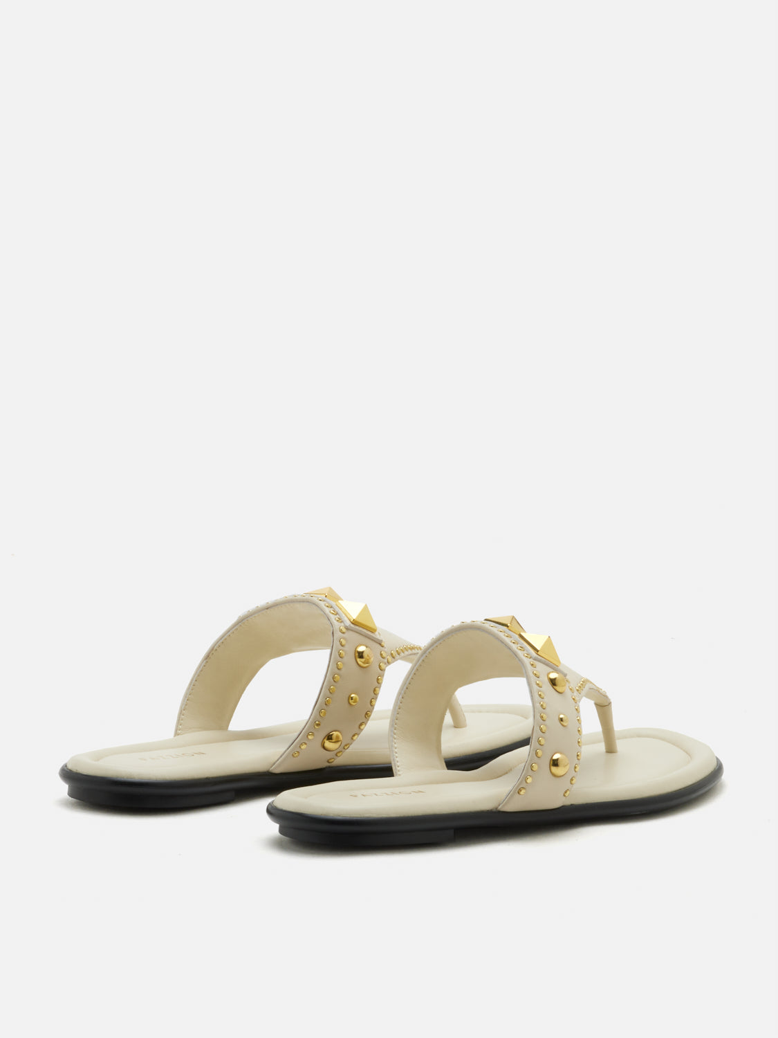 PAZZION, Merivienne Studded Leather Slides, Beige