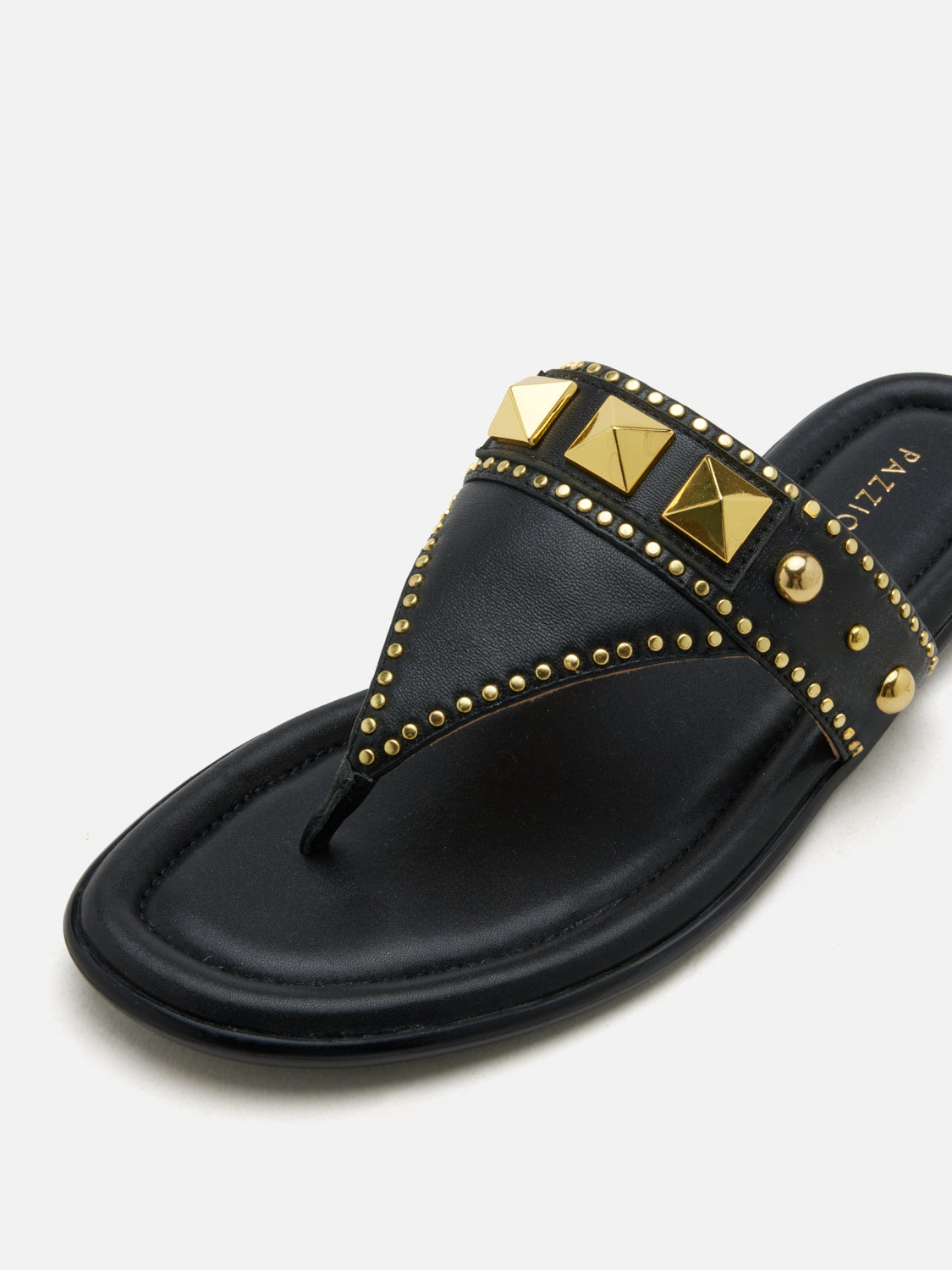 PAZZION, Merivienne Studded Leather Slides, Black