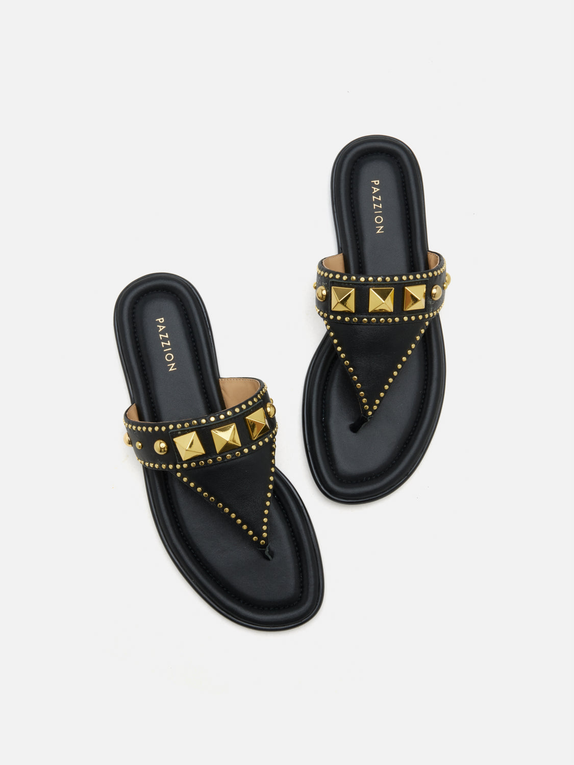 PAZZION, Merivienne Studded Leather Slides, Black