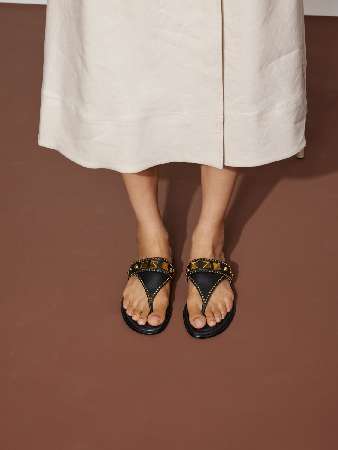 PAZZION, Merivienne Studded Leather Slides, Black