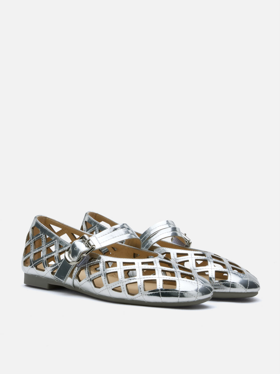 PAZZION, Mica Lattice Stitch Mary Janes, Silver