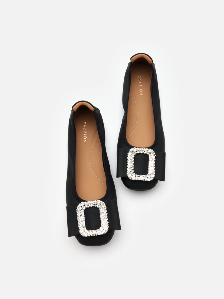 PAZZION, Milla Crystal Buckle Ballet Flats, Black