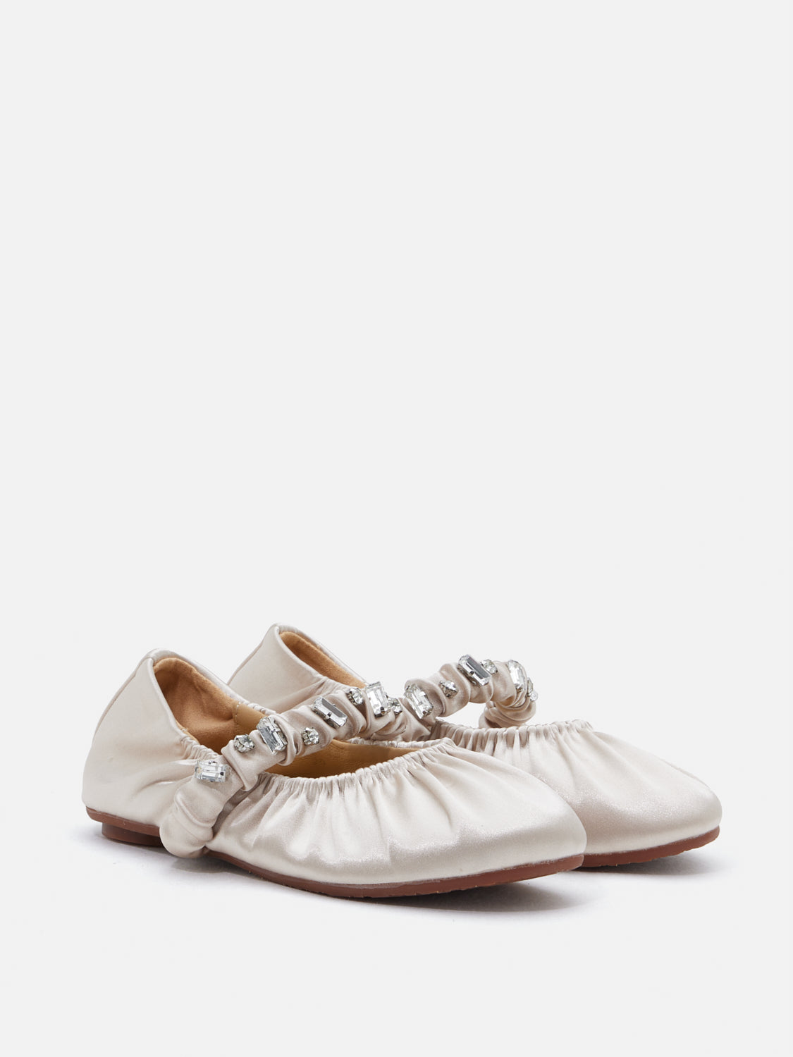 PAZZION, Mini Pavienne Crystal Embellished Silk Mary Janes, Champagne