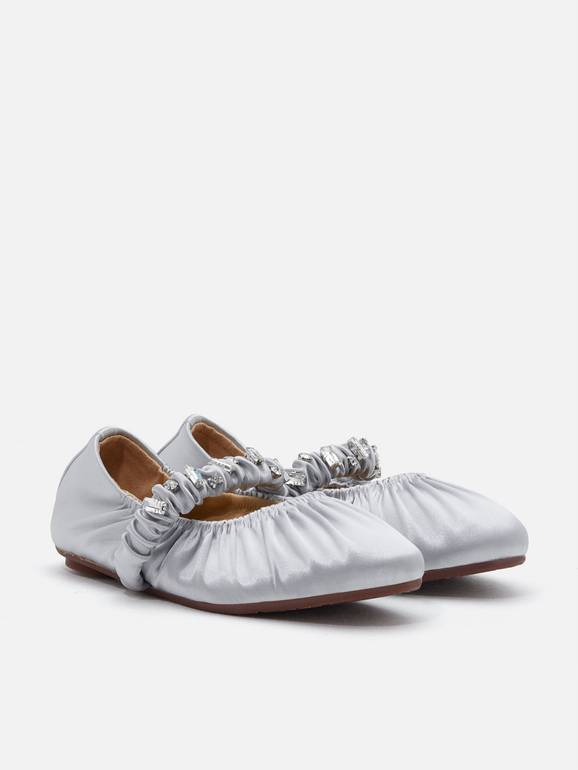 PAZZION, Mini Pavienne Crystal Embellished Silk Mary Janes, Silver