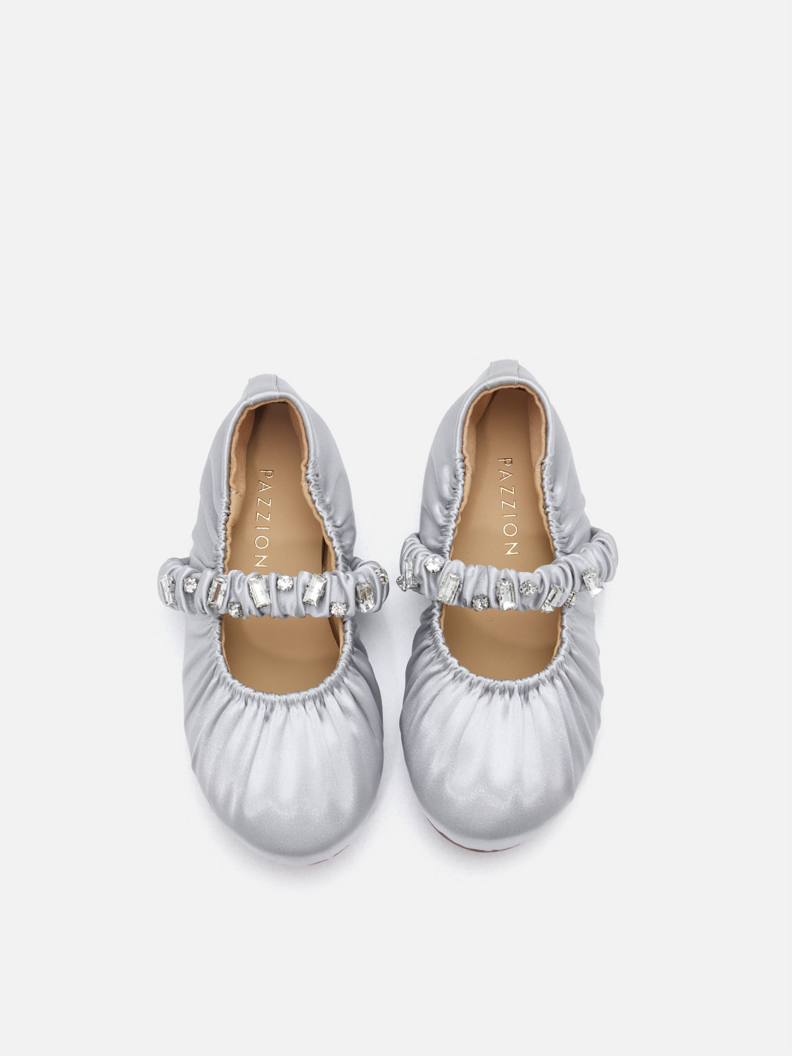 PAZZION, Mini Pavienne Crystal Embellished Silk Mary Janes, Silver
