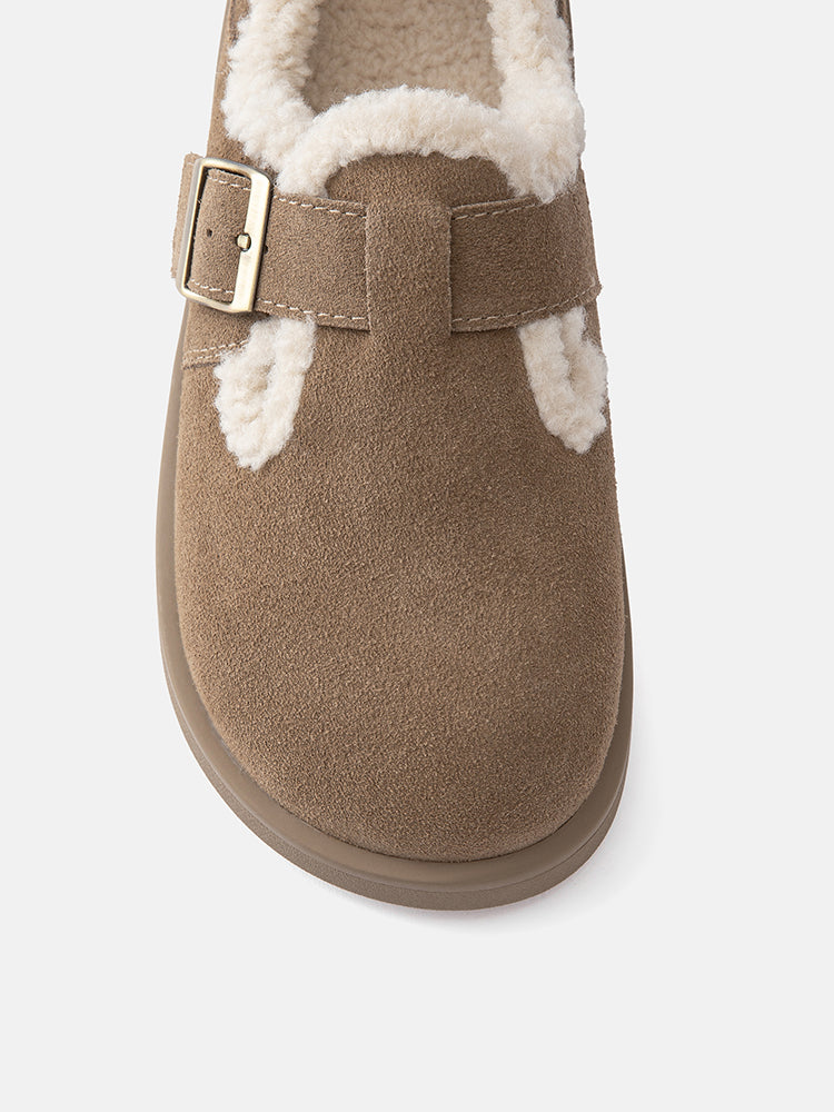 PAZZION, Monique Fur-Trim Buckled Loafers, Khaki