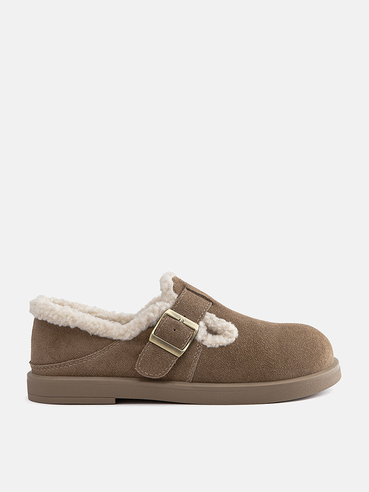PAZZION, Monique Fur-Trim Buckled Loafers, Khaki