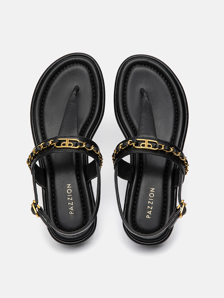PAZZION, Nala T-Bar Accented Slingback Sandals, Black
