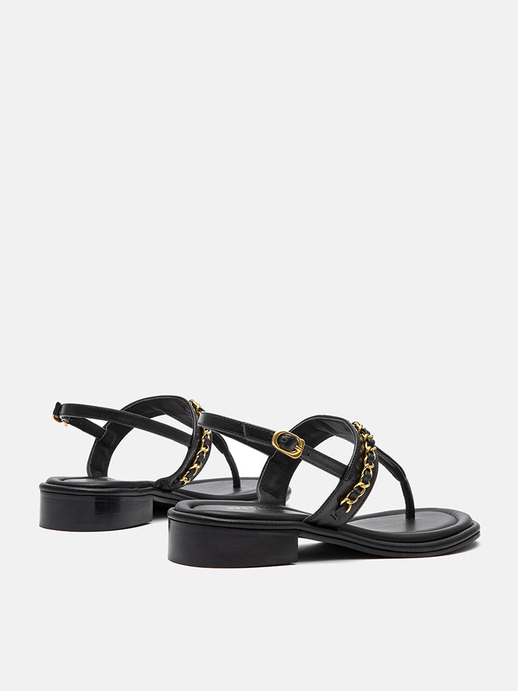 PAZZION, Nala T-Bar Accented Slingback Sandals, Black