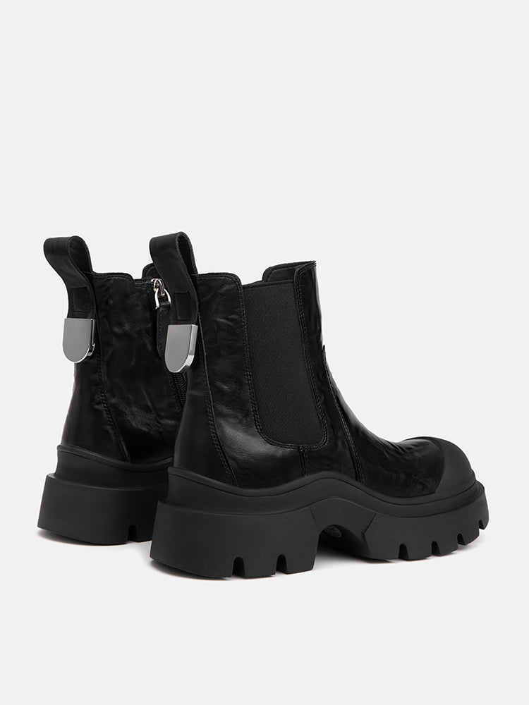 PAZZION, Natalya Leather Ankle Boots, Black