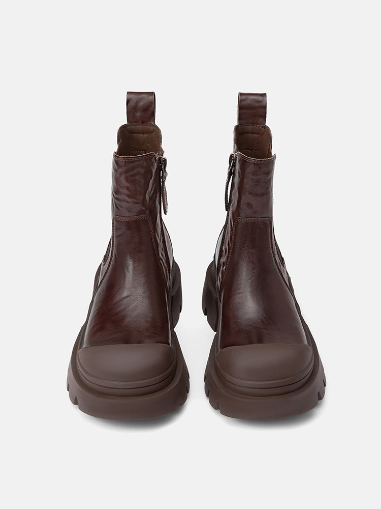 PAZZION, Natalya Leather Ankle Boots, Brown