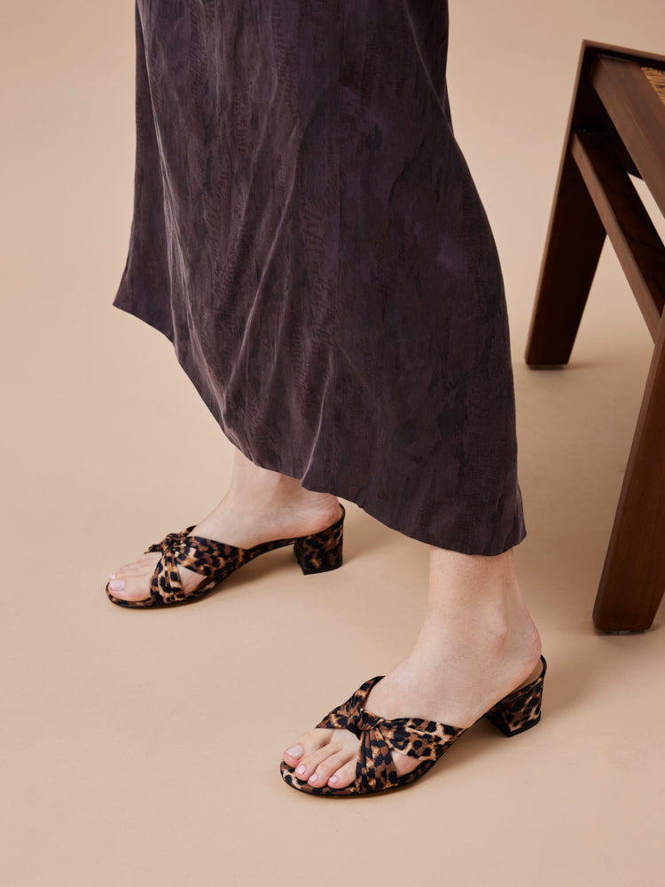 PAZZION, Nemera Leopard Print Satin Heels, Brown