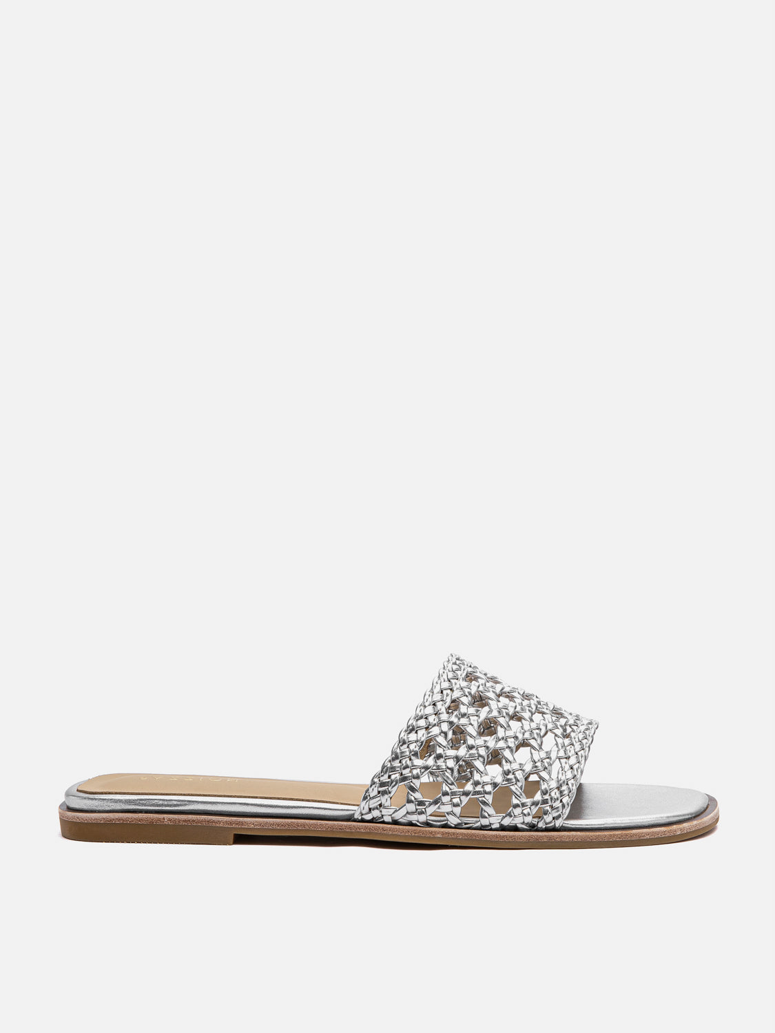 PAZZION, Neralyn Metallic Woven Slides, Silver