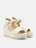 PAZZION, Nia Leather Ankle Strap Wedge Sandals, Beige