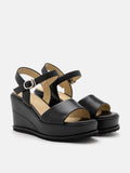 Nia Leather Ankle Strap Wedge Sandals