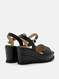 PAZZION, Nia Leather Ankle Strap Wedge Sandals, Black