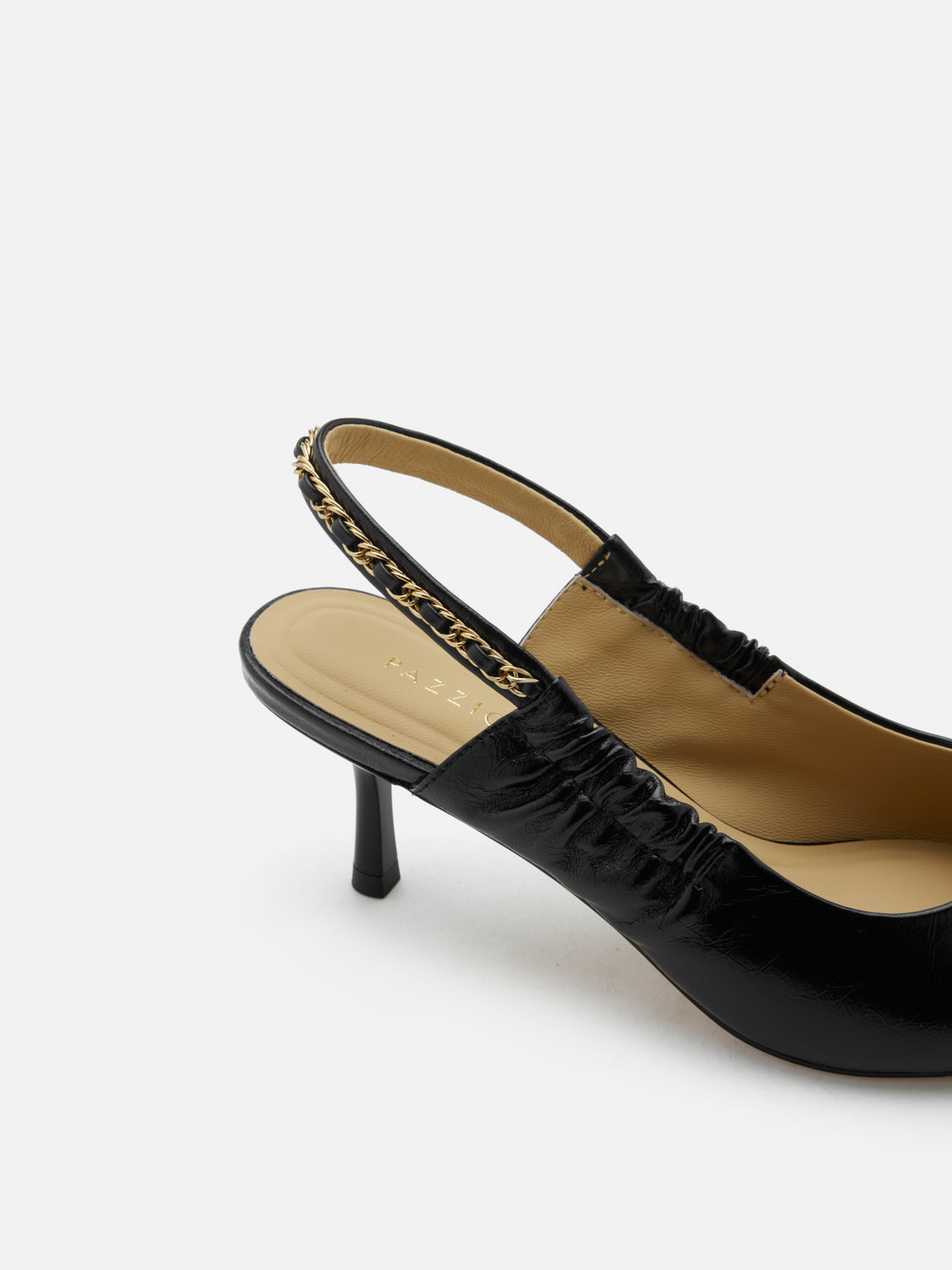 PAZZION, Nicolette Chained Slingback Leather Heels, Black