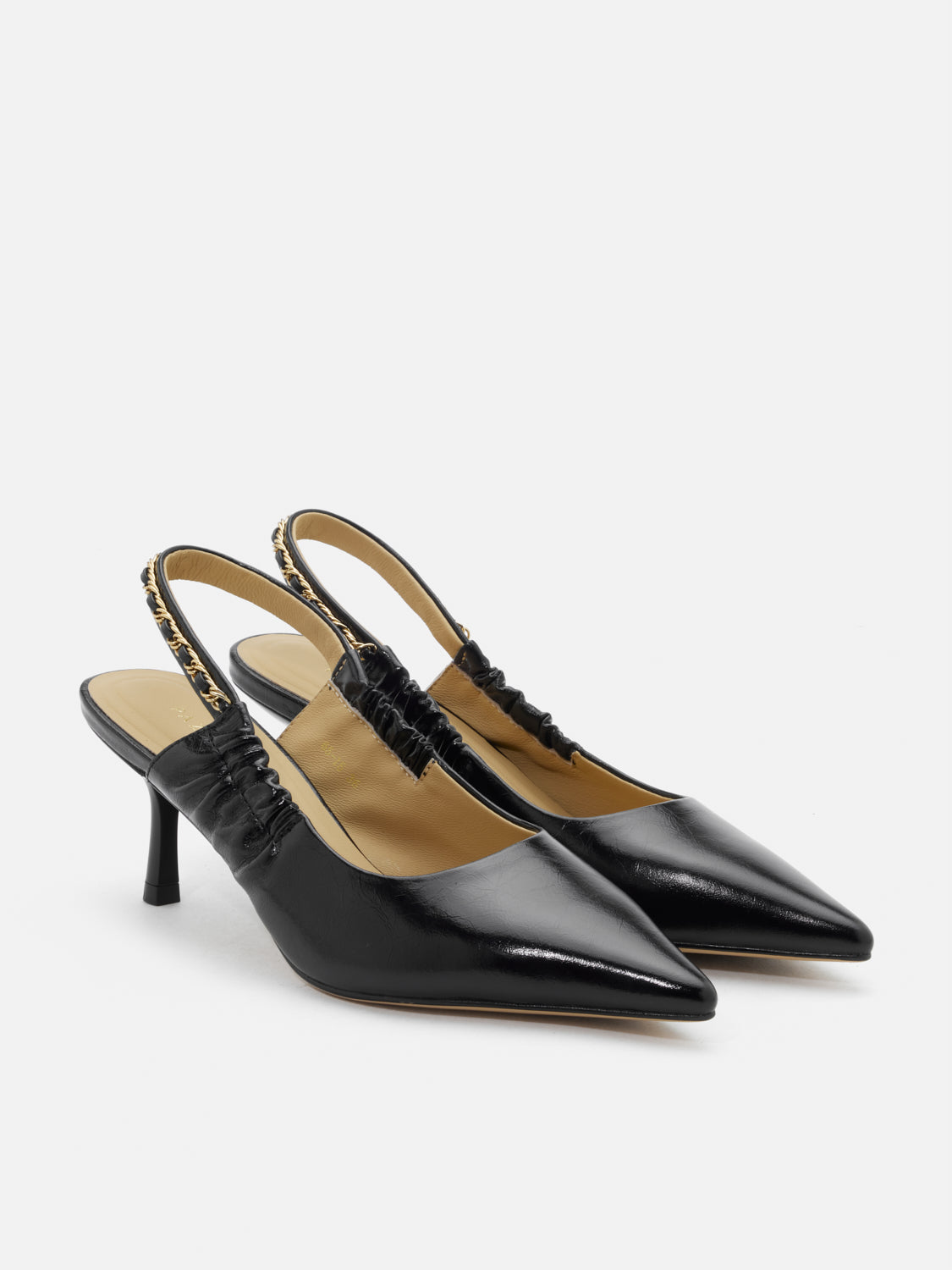 PAZZION, Nicolette Chained Slingback Leather Heels, Black