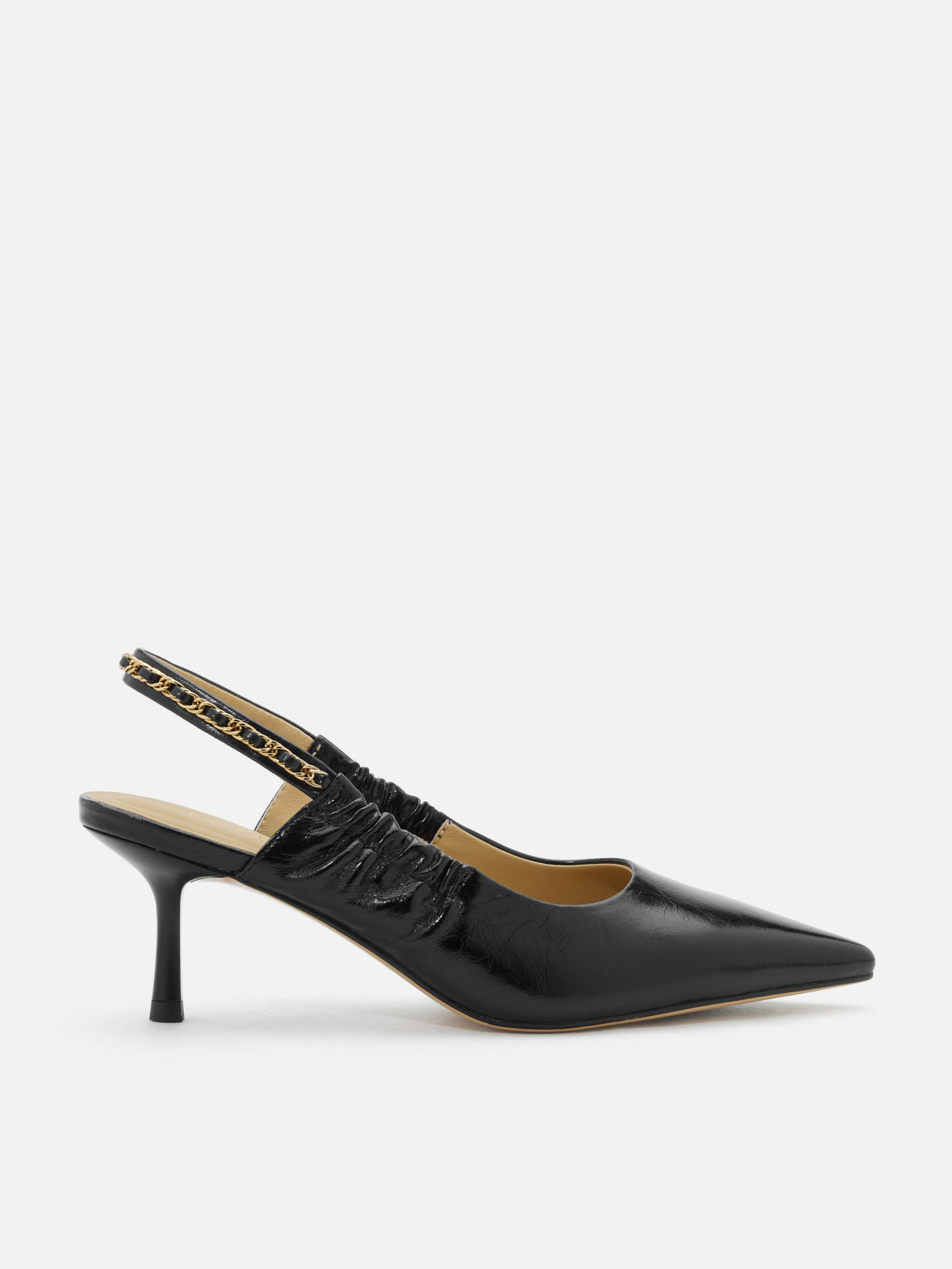 PAZZION, Nicolette Chained Slingback Leather Heels, Black