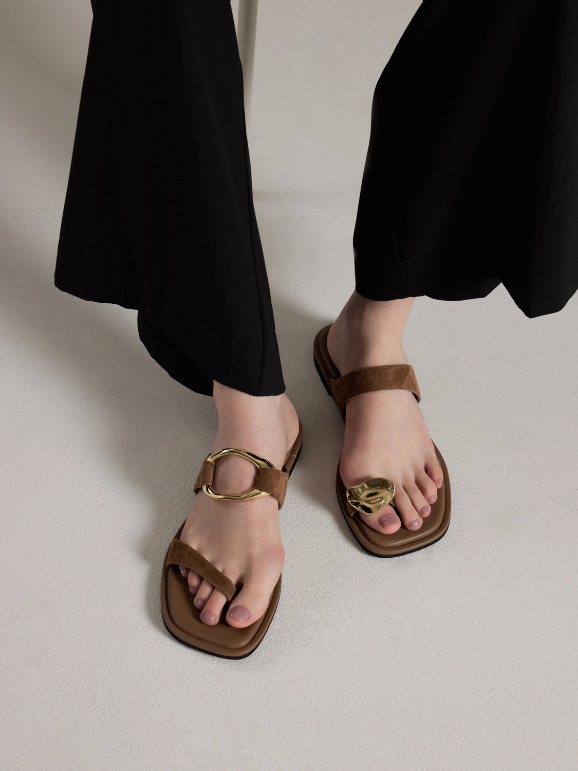 PAZZION, Noelle Suede Slides, Brown