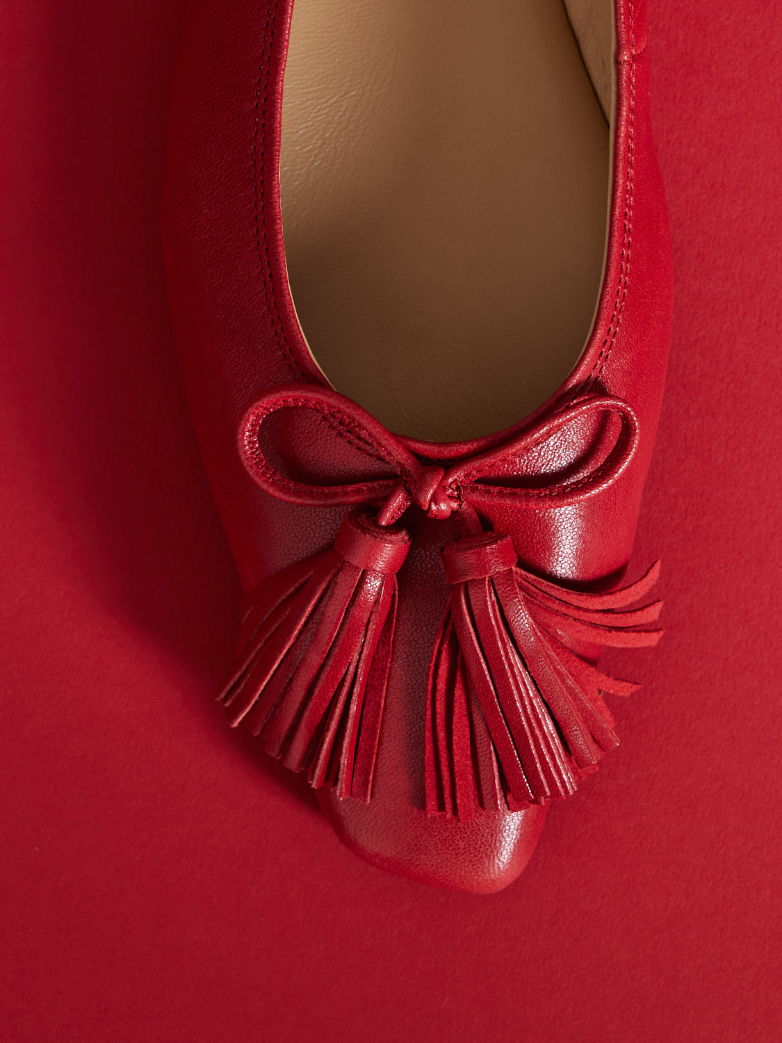 PAZZION, Oksanna Bow and Tassel Leather Flats - Red