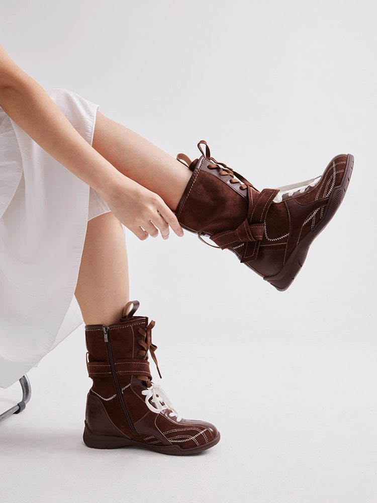 PAZZION, Onyx Velvet Laced Boots, Brown