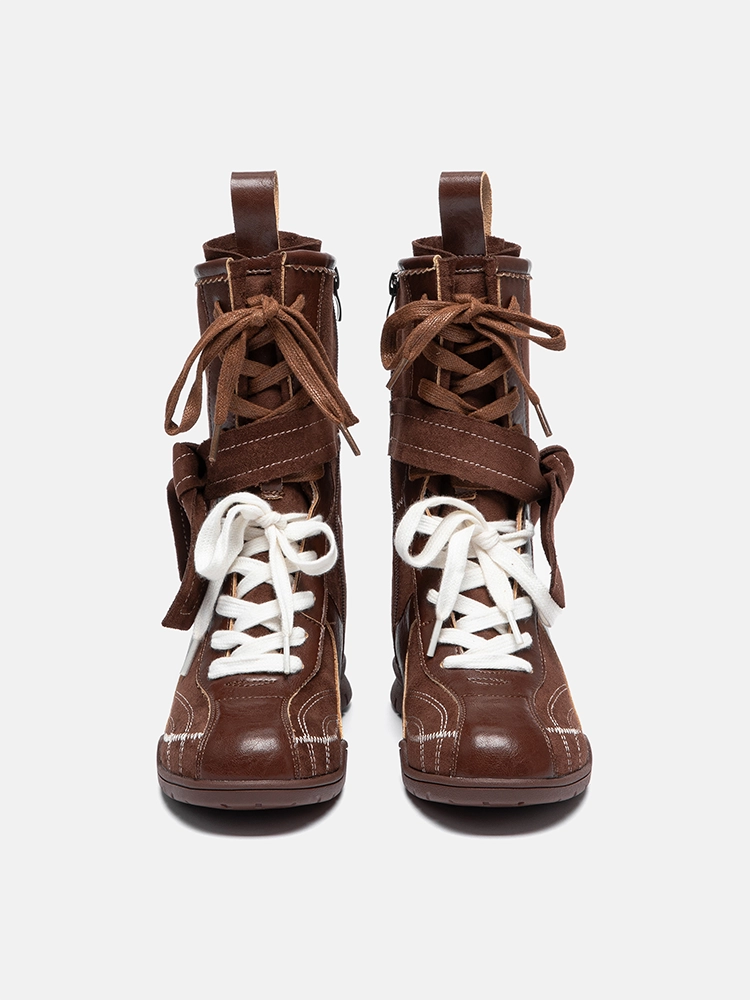 PAZZION, Onyx Velvet Laced Boots, Brown