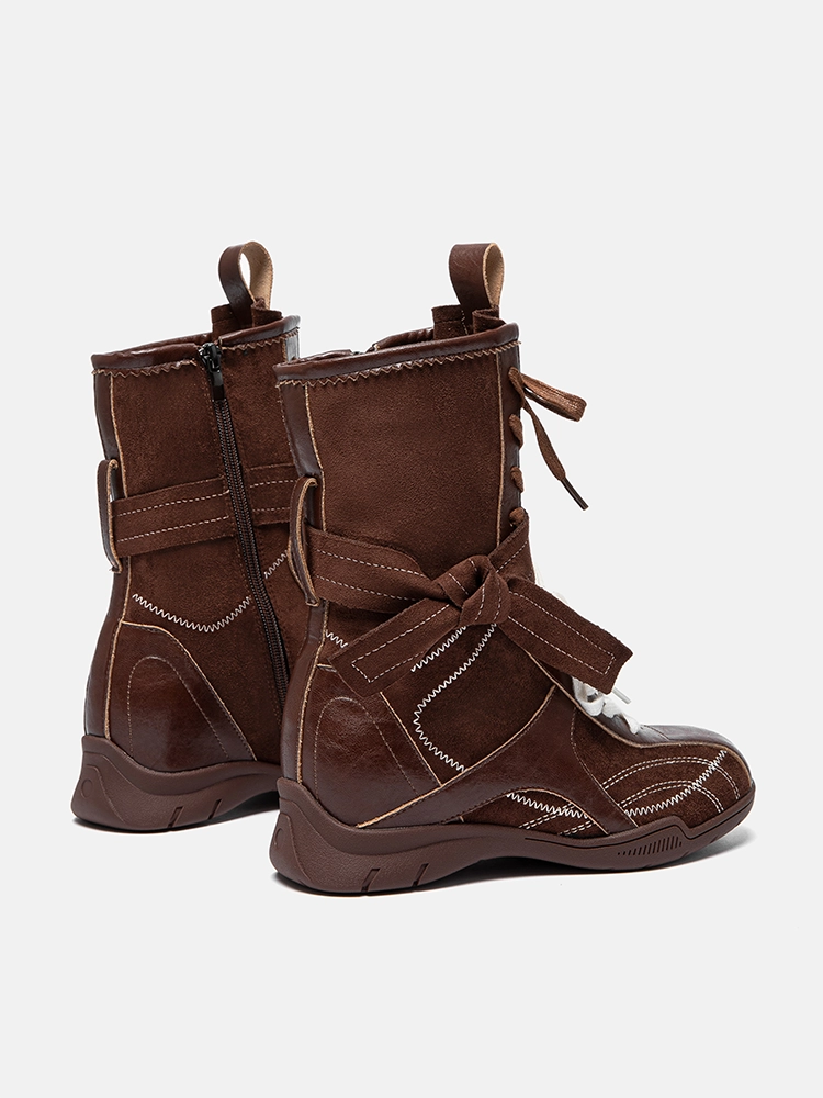 PAZZION, Onyx Velvet Laced Boots, Brown