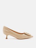 PAZZION, Orelia Square Buckle Pointed Toe Pumps, Almond
