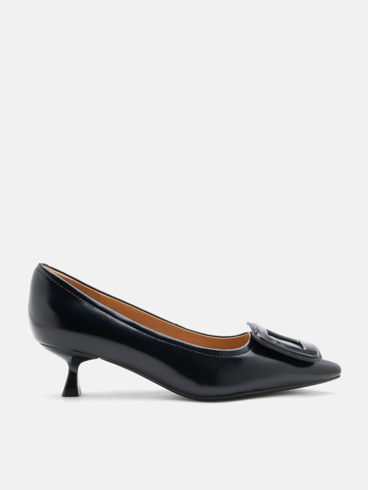 PAZZION, Orelia Square Buckle Pointed Toe Pumps, Black