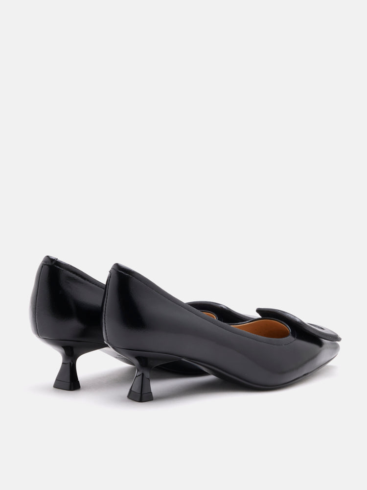 PAZZION, Orelia Square Buckle Pointed Toe Pumps, Black