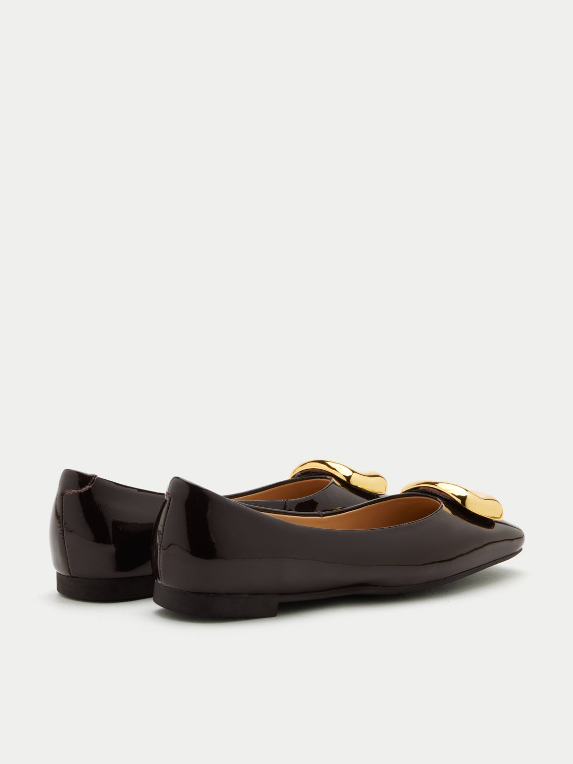 PAZZION, Oriella Gold Buckle Square-Toe Flats, Darkbrown