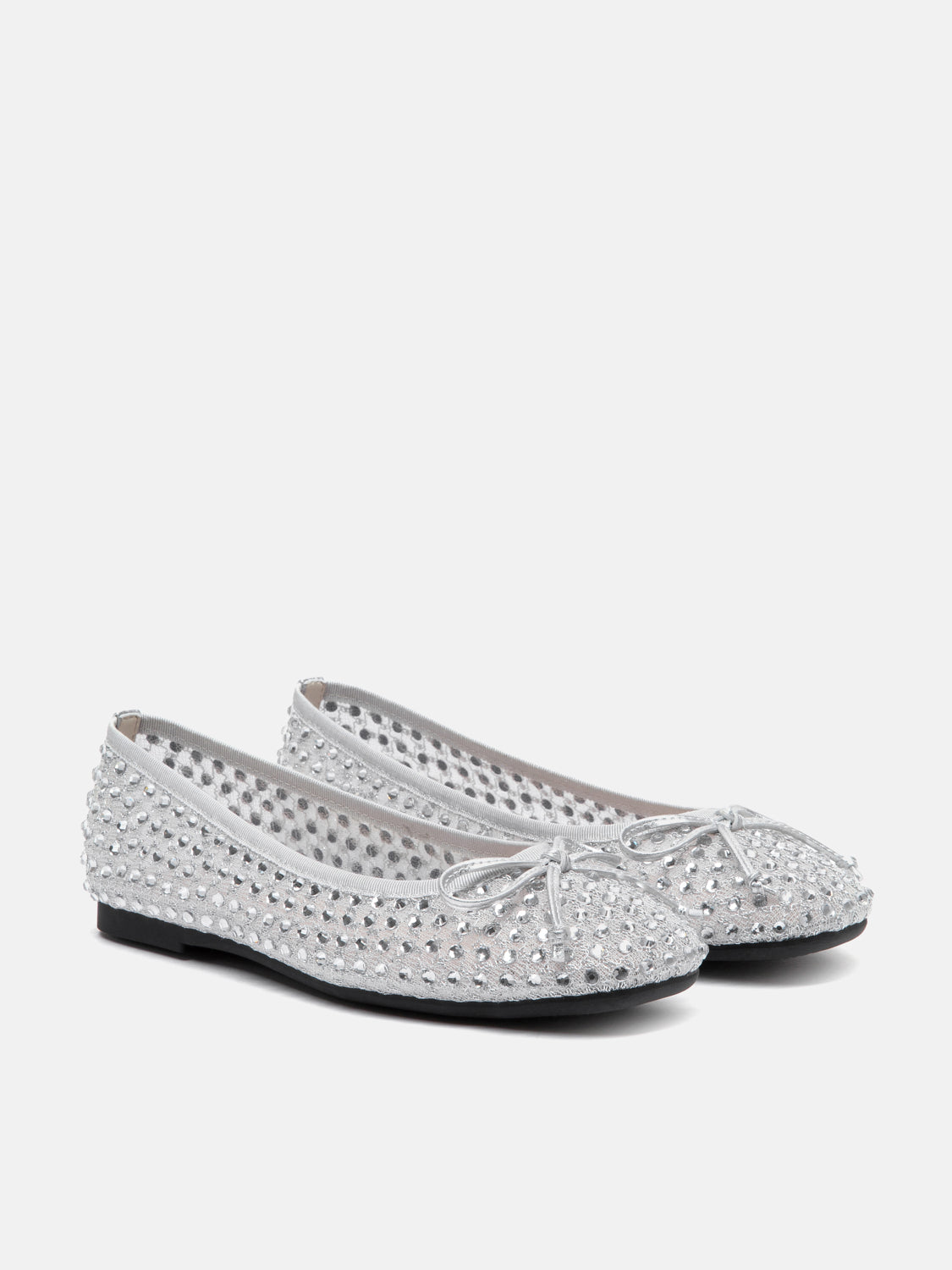 PAZZION, Orlise Crystal Embellished Bow Flats, Silver
