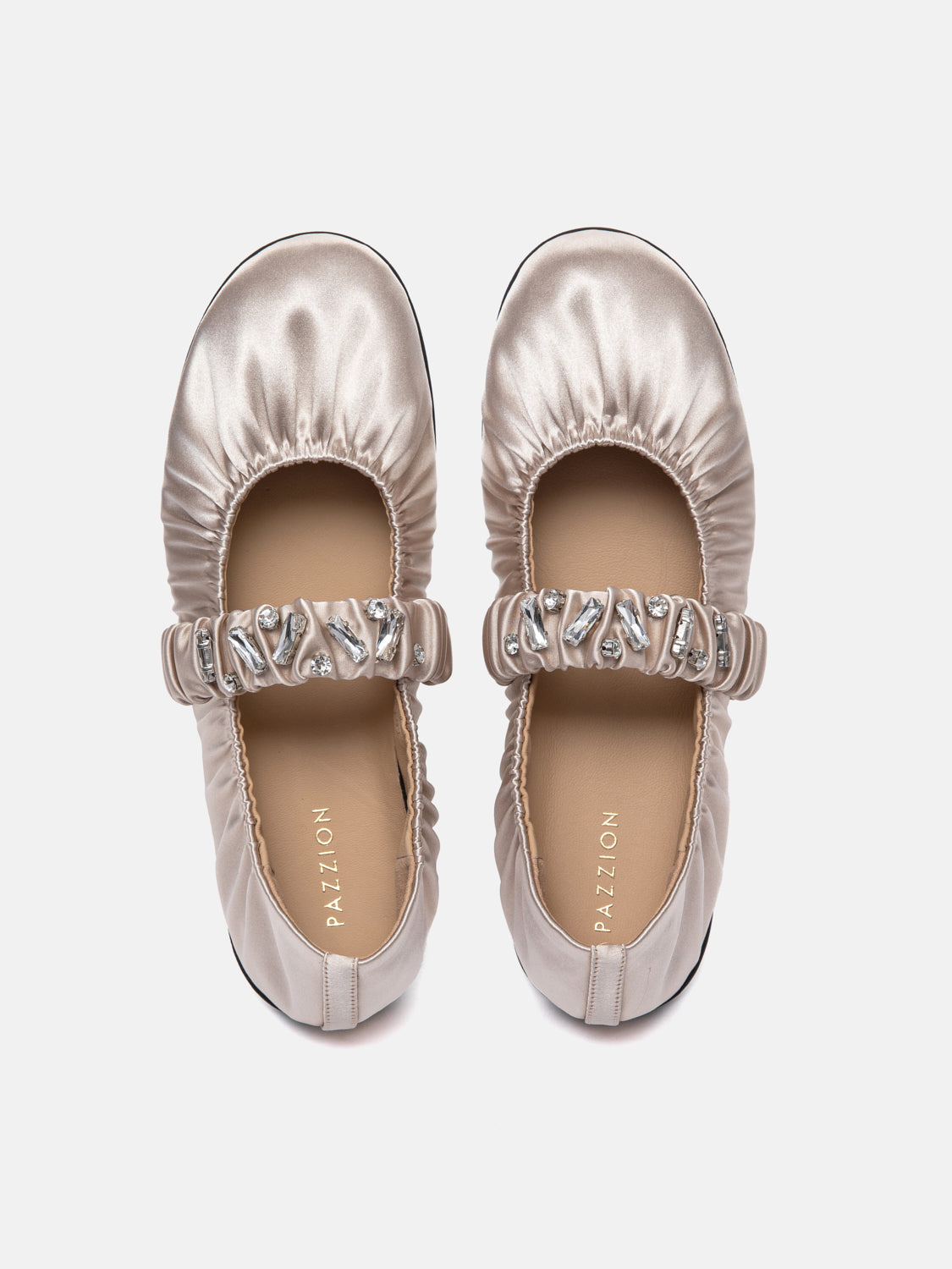 PAZZION, Pavienne Crystal Embellished Silk Mary Janes, Champagne