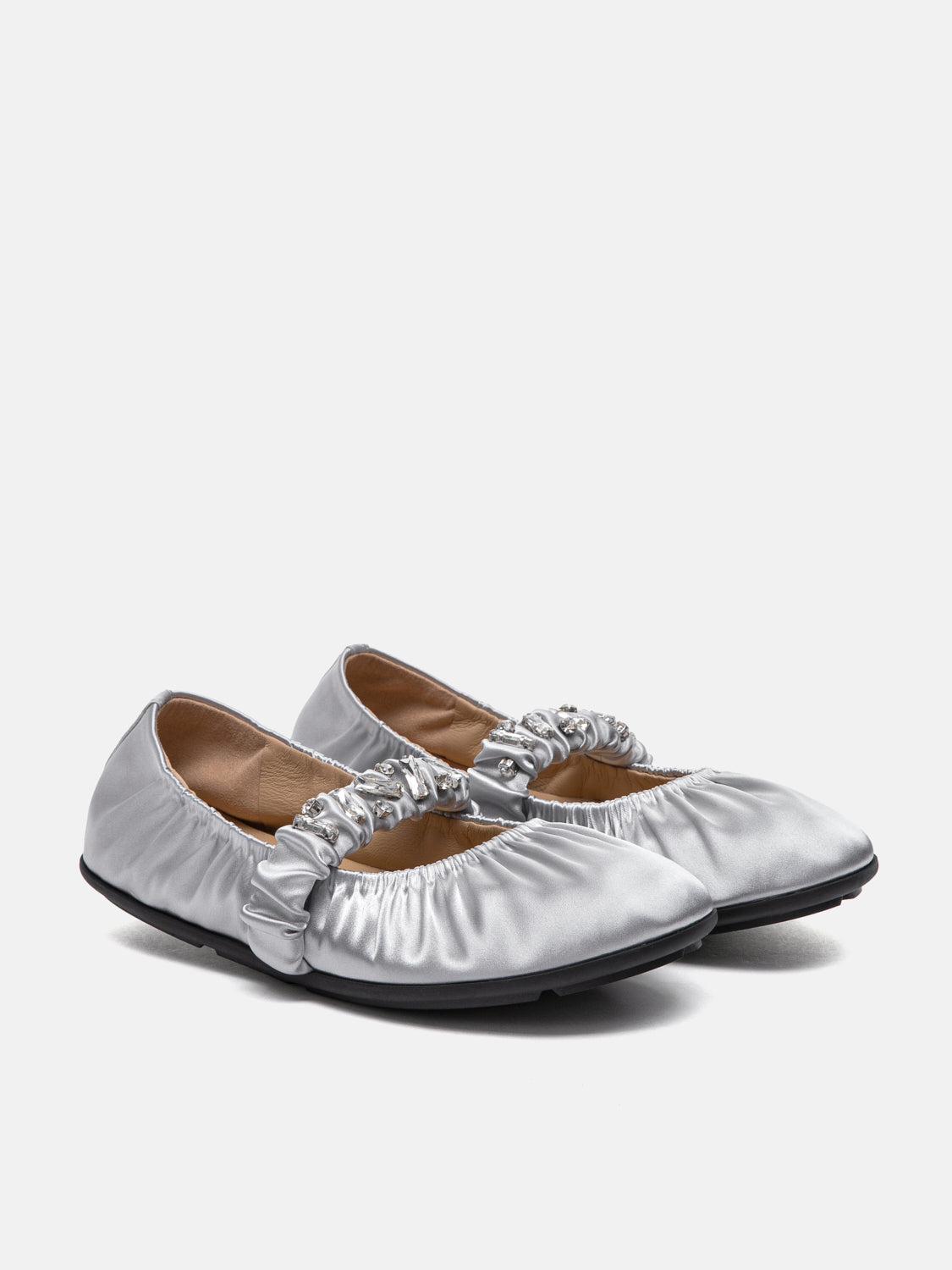 PAZZION, Pavienne Crystal Embellished Silk Mary Janes, Silver