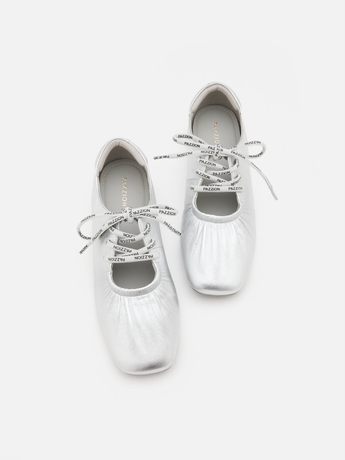 PAZZION, Pernille Metallic Lace-Up Flats, Silver