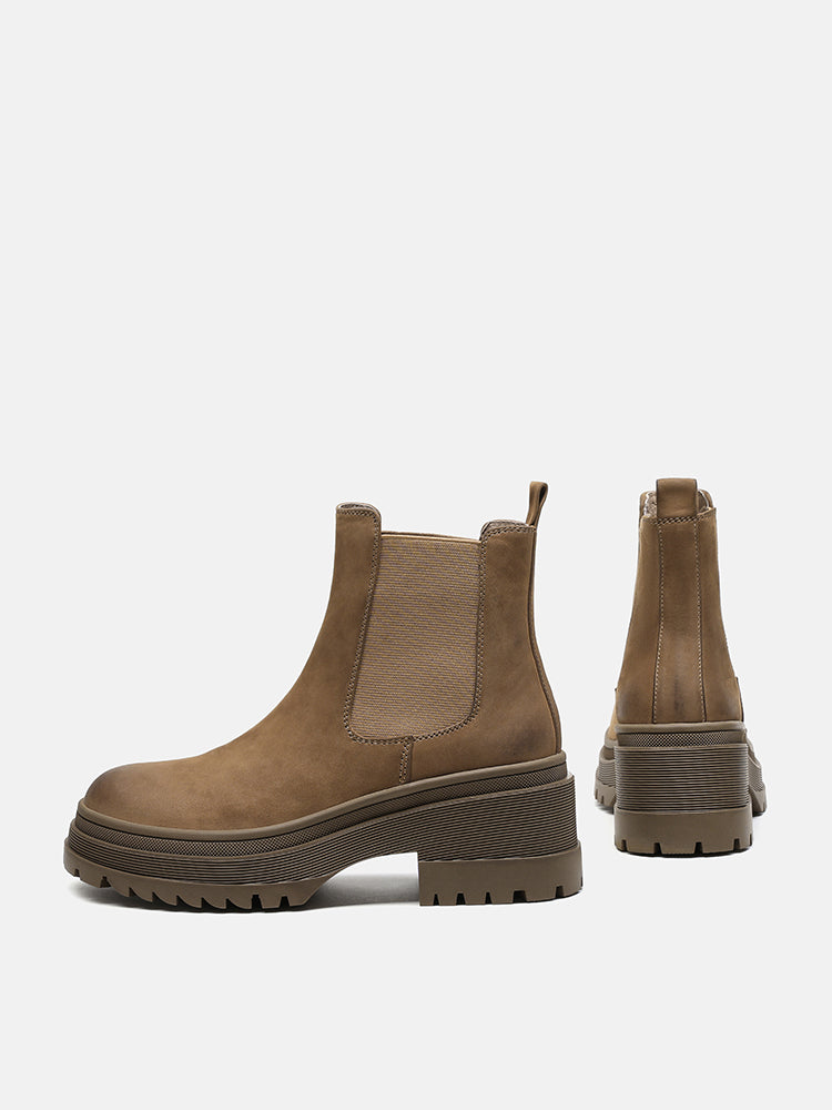 PAZZION, Petra Leather Ankle Boots, Khaki