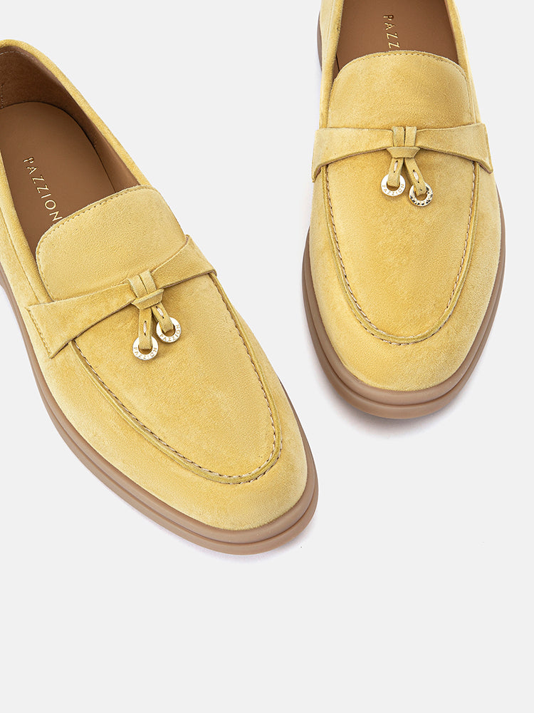 PAZZION, Phoenix Knot Detail Suede Loafers, Yellow