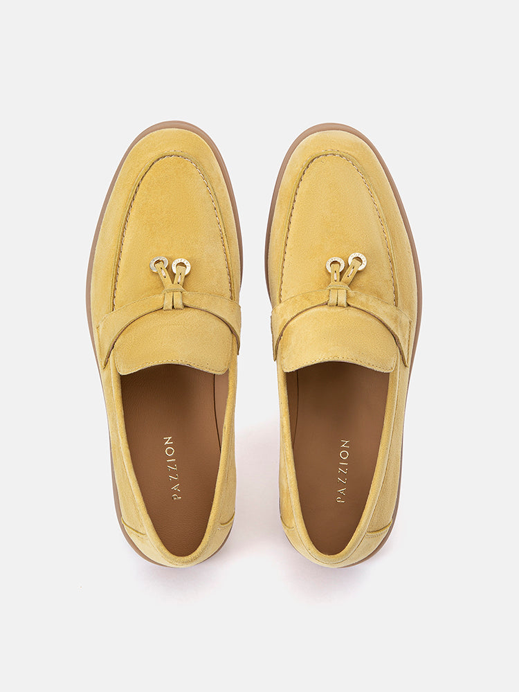 PAZZION, Phoenix Knot Detail Suede Loafers, Yellow
