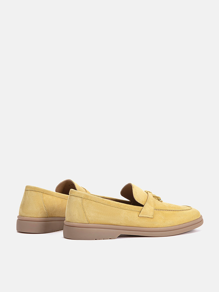 PAZZION, Phoenix Knot Detail Suede Loafers, Yellow